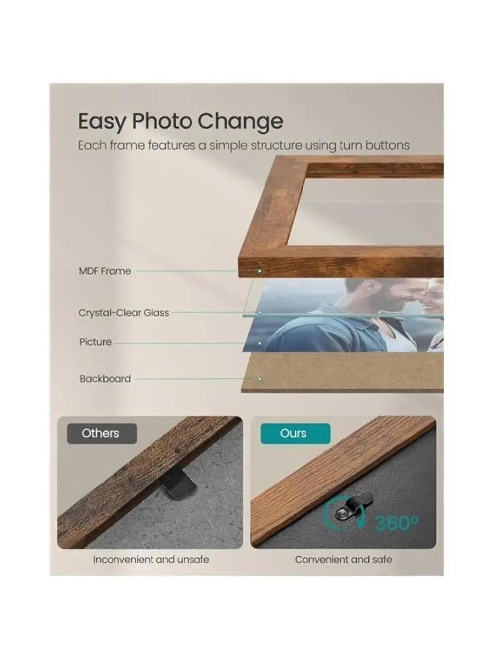 Rustic Brown Picture Frame Set 10 Pack Wall Collage Photo Frames Home Decor